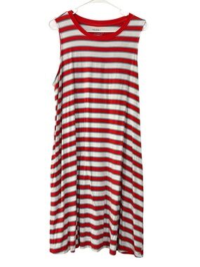 Time and Tru Red, White & Teal Striped Sleeveless Dress